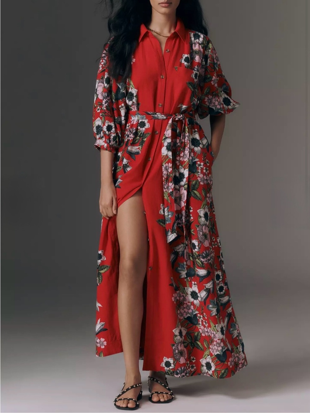 Maeve Mona Linen Maxi Shirtdress
